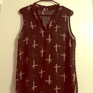 Black/Tan Sheer Cross Tank